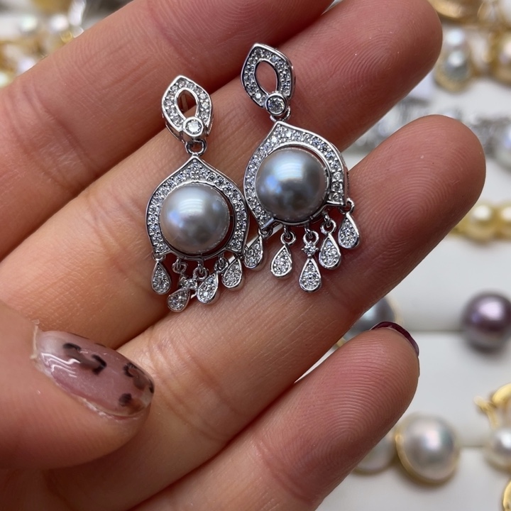 海水珍珠耳饰银S925镶嵌