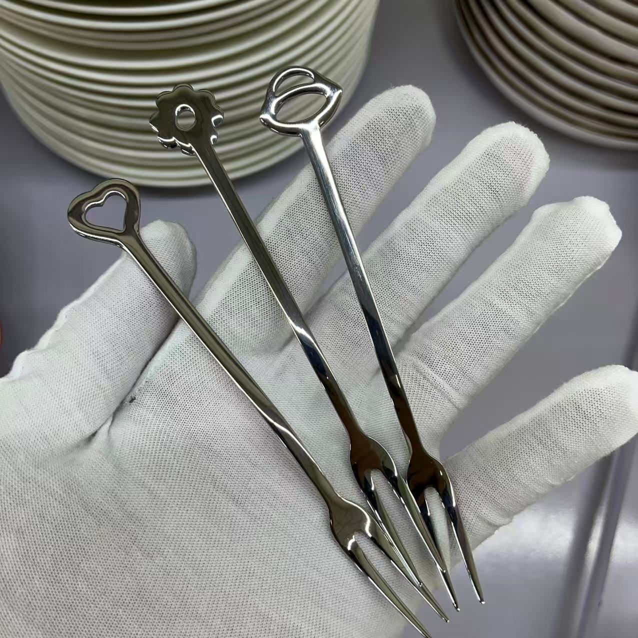 家用18/10不锈钢水果叉子点心叉304二指叉月饼叉甜品叉可爱创意