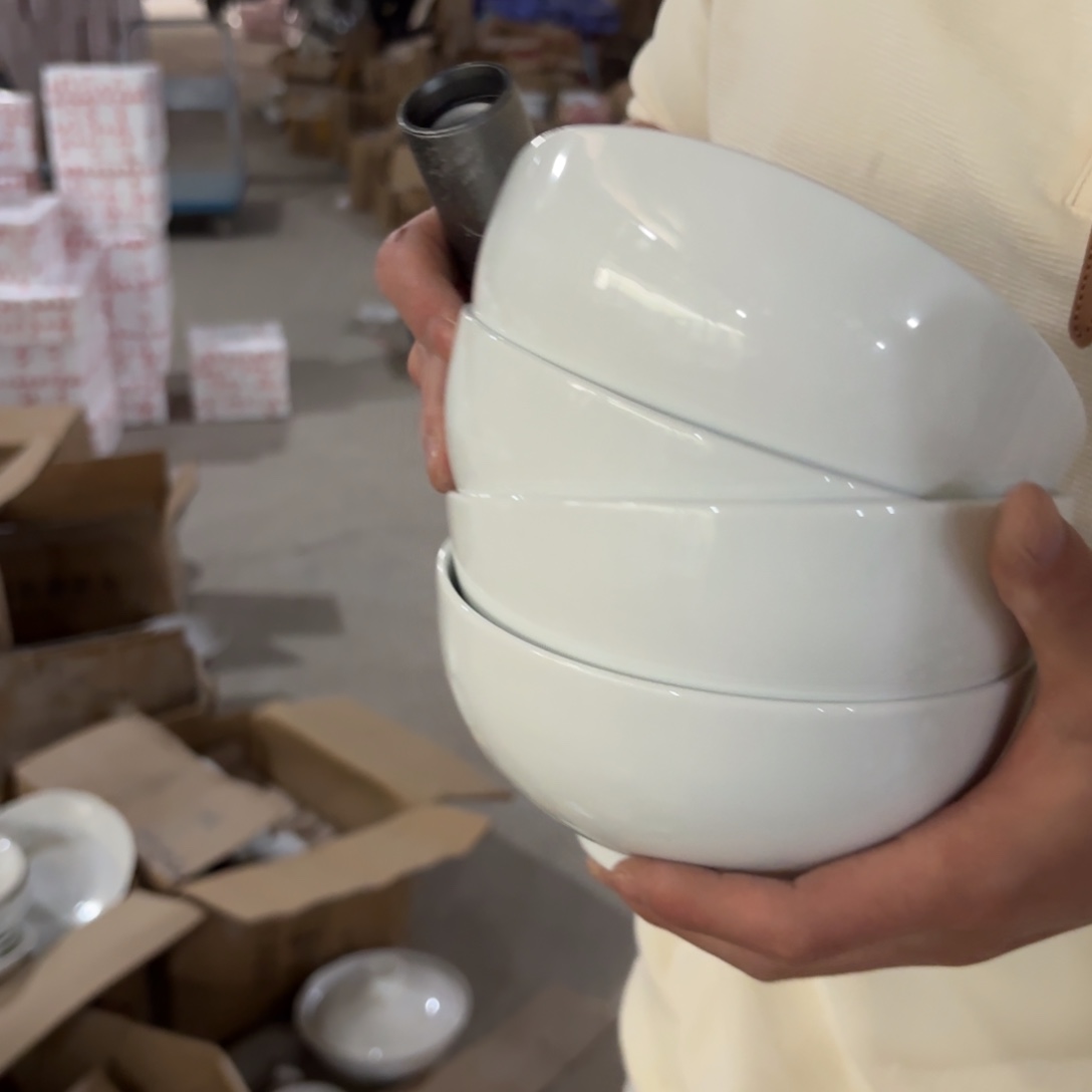 陶瓷6英寸高白泥奥碗4只微瑕