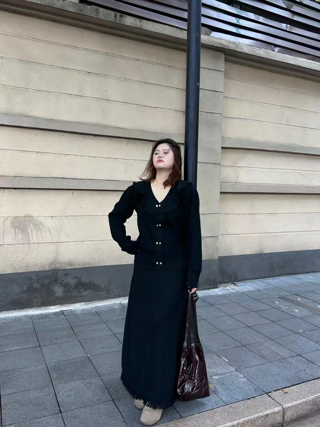 【胖淼淼】26春季新年款时尚潮流设计上身显瘦针织套装-5075