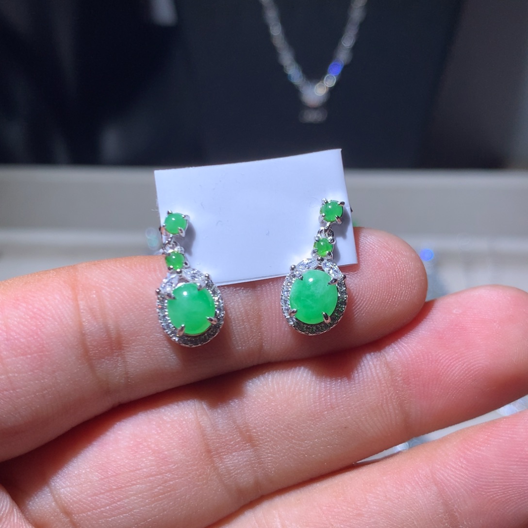 翡翠银S925镶嵌耳饰36