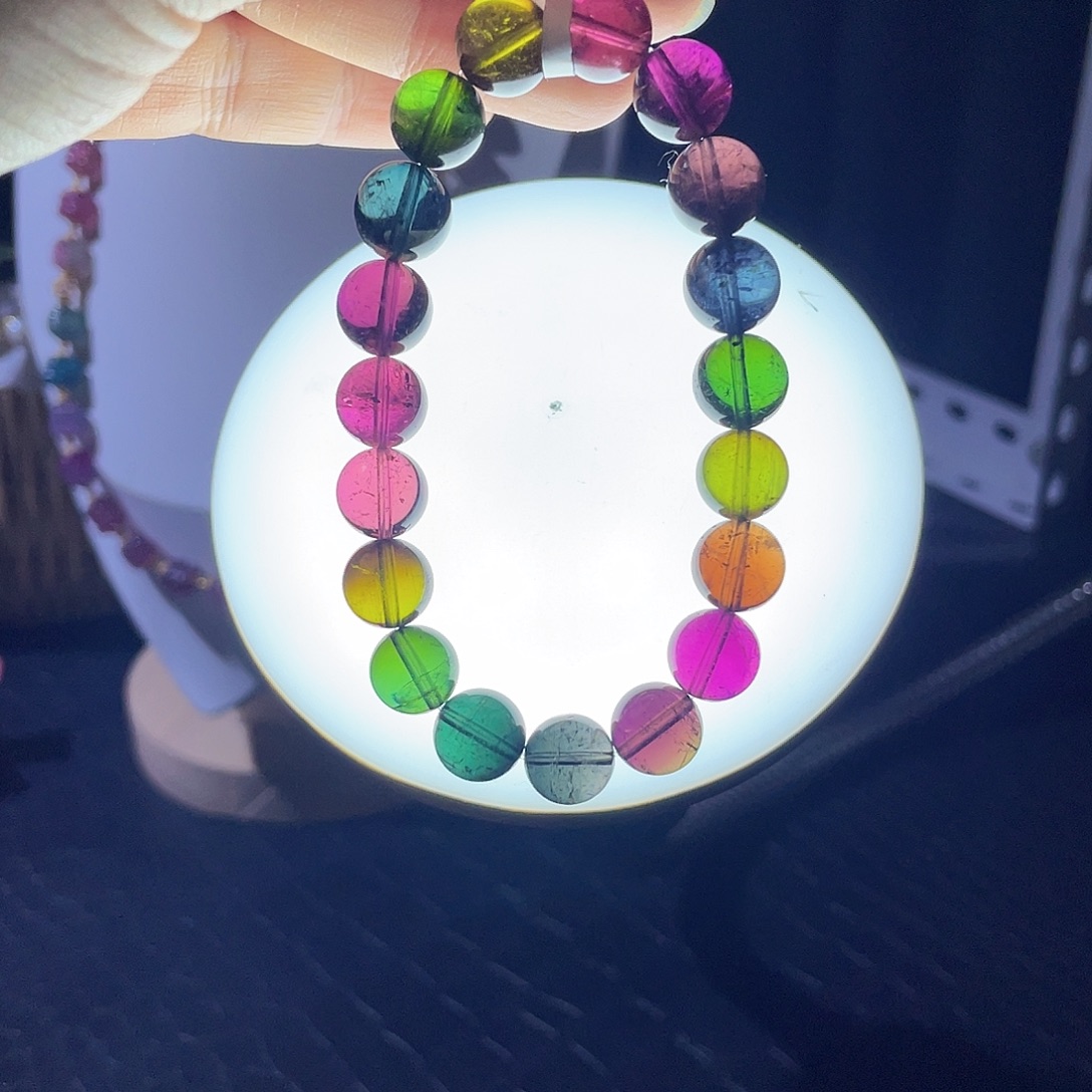 未镶嵌碧玺手链精品老矿彩虹高净体油亮体10.3左右