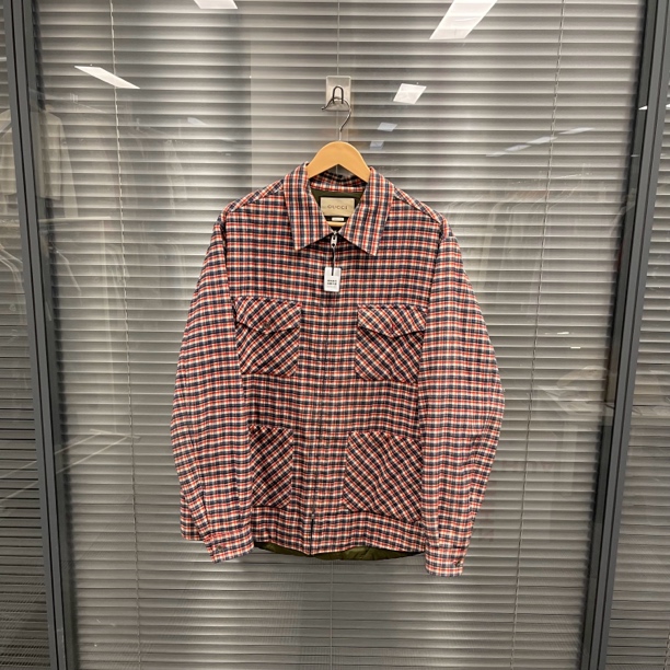 99新 GUCCI/古驰 背后动物松鼠红色格子外套 46码 10224