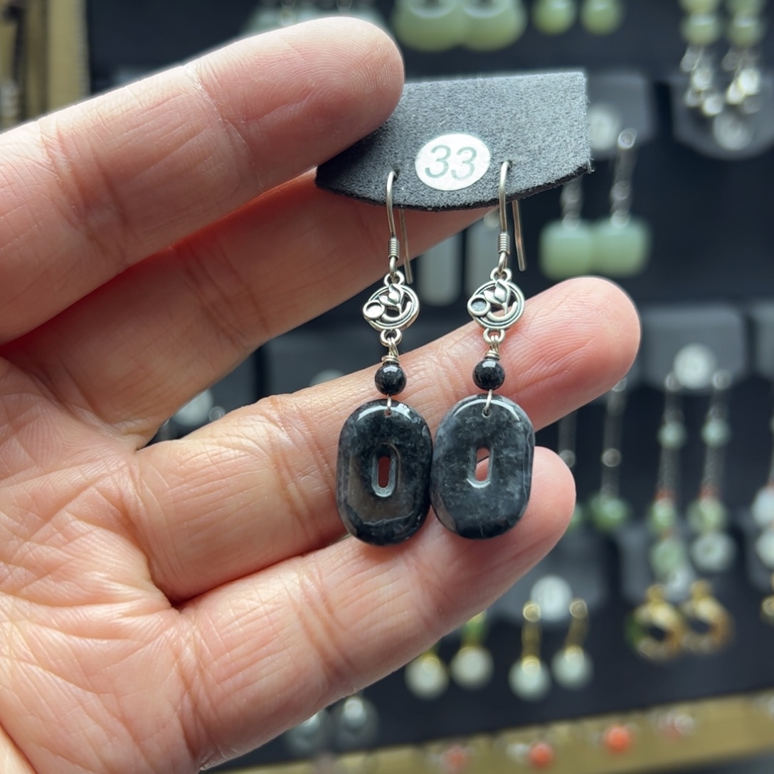 翡翠银S925镶嵌耳饰