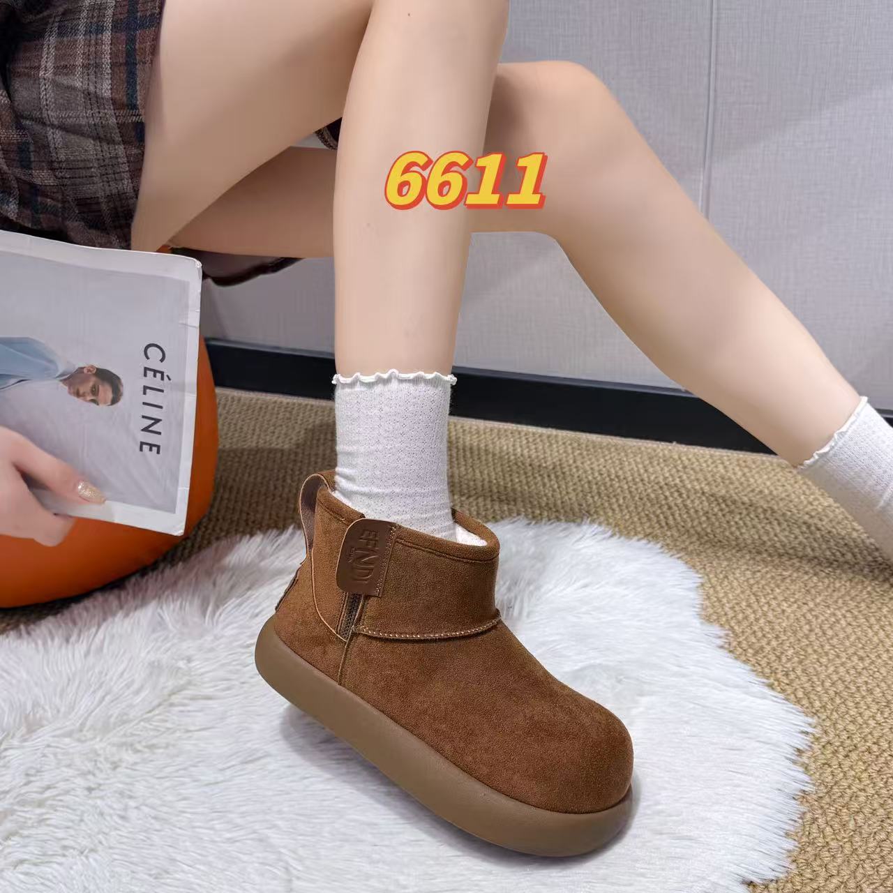 时尚6611雪地靴女士英伦风短筒雪地靴加绒棉鞋短靴雪地靴
