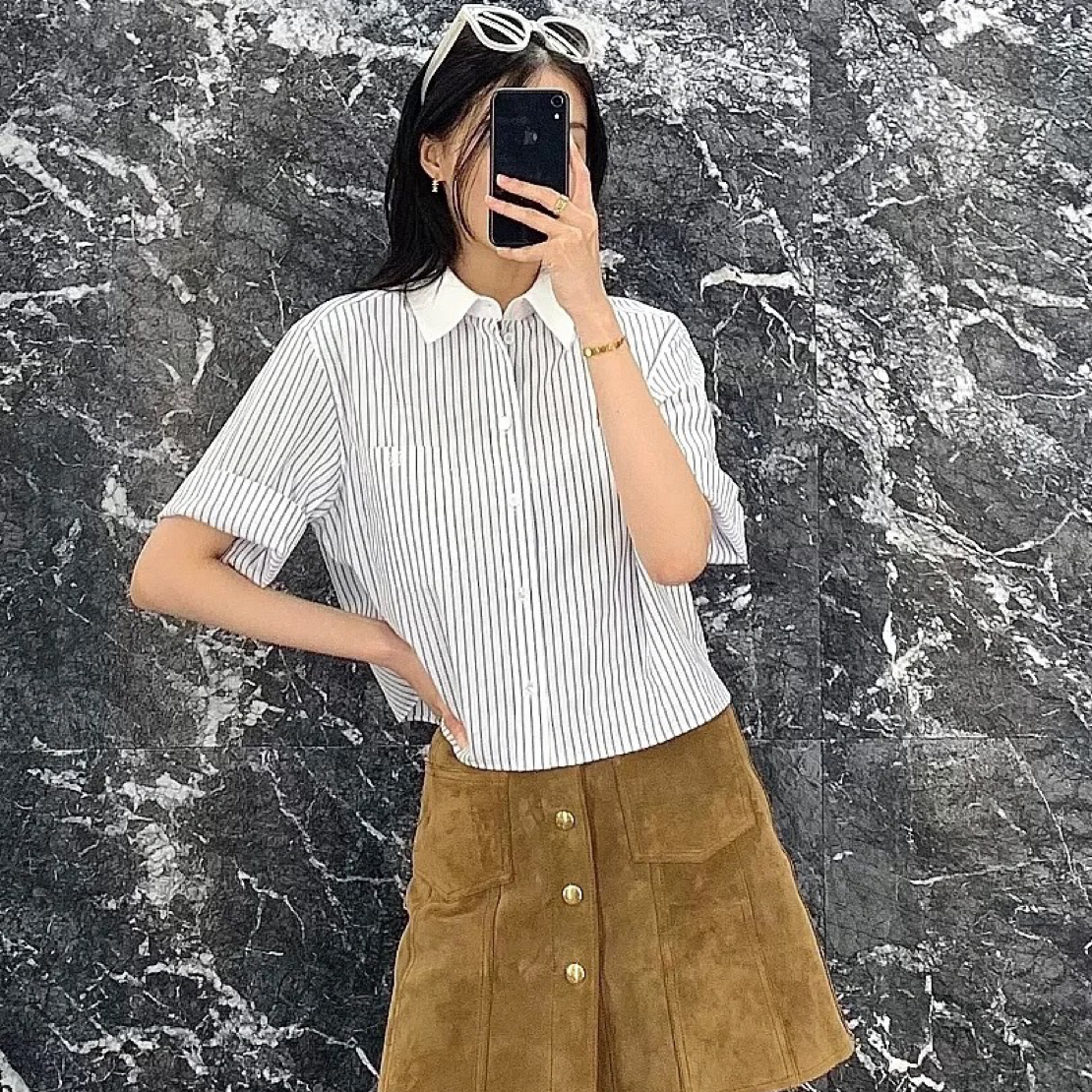 99新 Celine/思琳 A100853/条纹凯旋门刺绣短袖/36码
