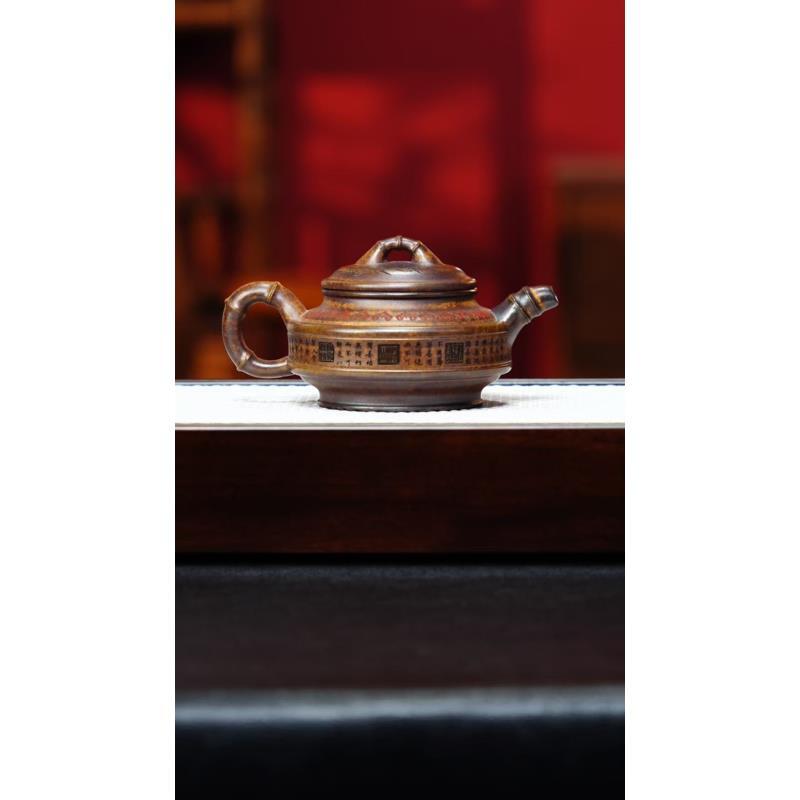 宜兴紫砂 双线竹鼓 龙骨金砂 李志刚 h165