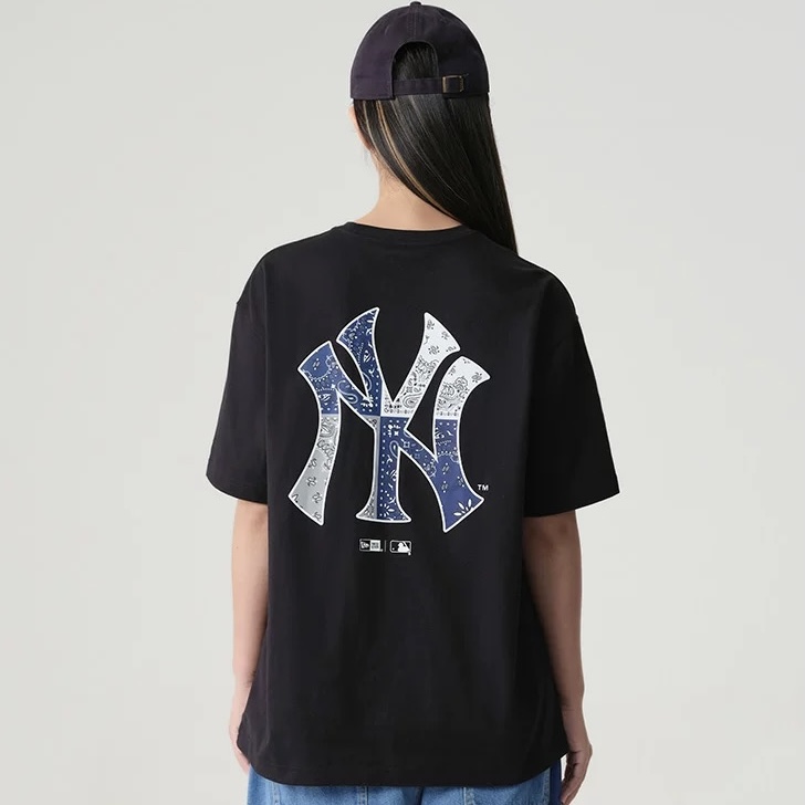 New Era x MLB纽约洋基队MLB腰果花短袖T恤高级透气情侣NY印花