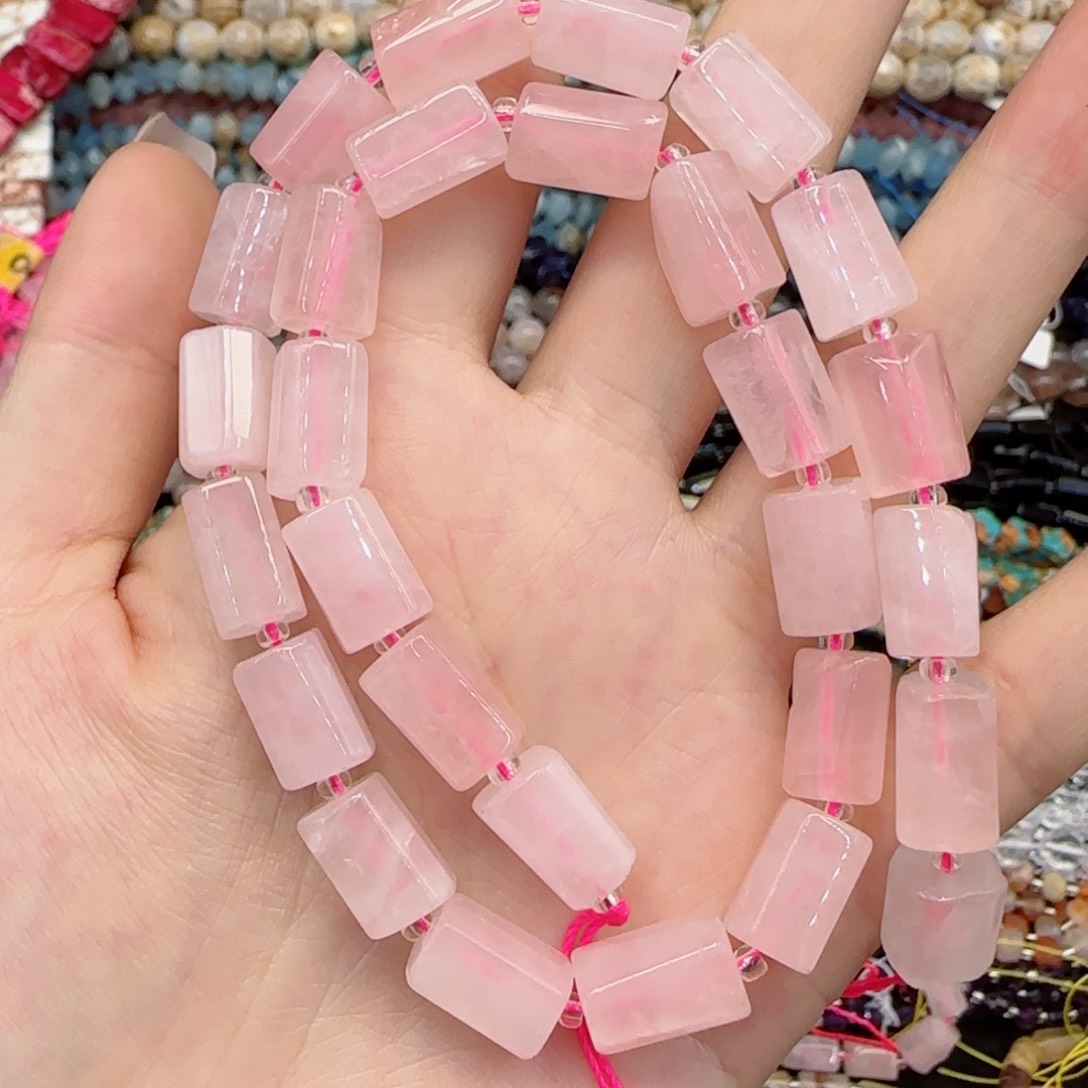 玛瑙/玉髓未镶嵌珠宝半成品天然马粉手工管珠一条