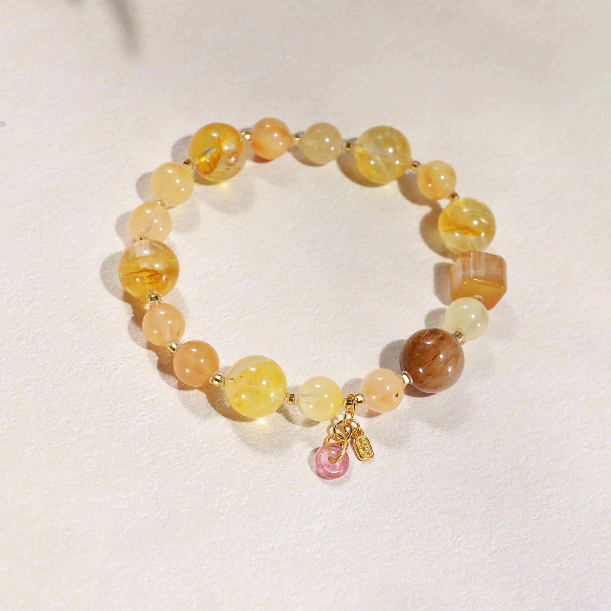 【梧桐落】天然水晶胶花手串兔毛碧玺提溜设计款