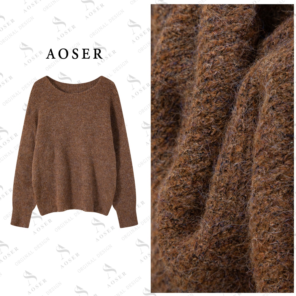 AOSER时尚百搭圆领宽松休闲慵懒风套头毛衣女装25086
