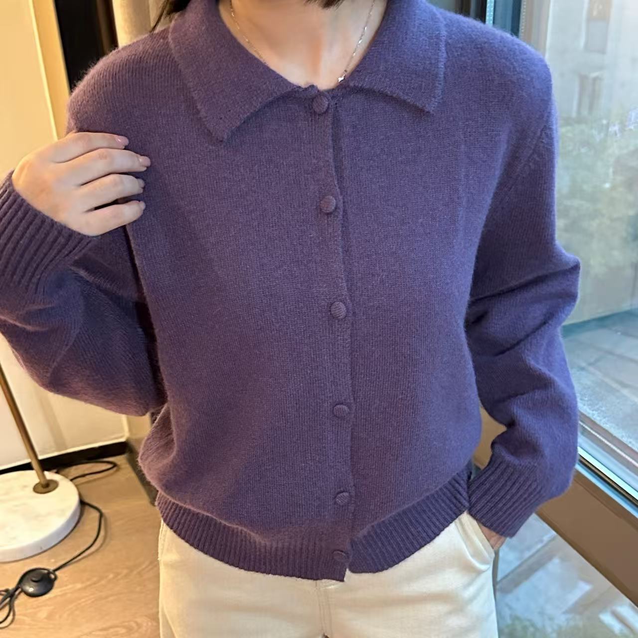 【汐汐女装二店】小个子定制时尚秋冬长袖翻领开衫毛衣 XX2511006
