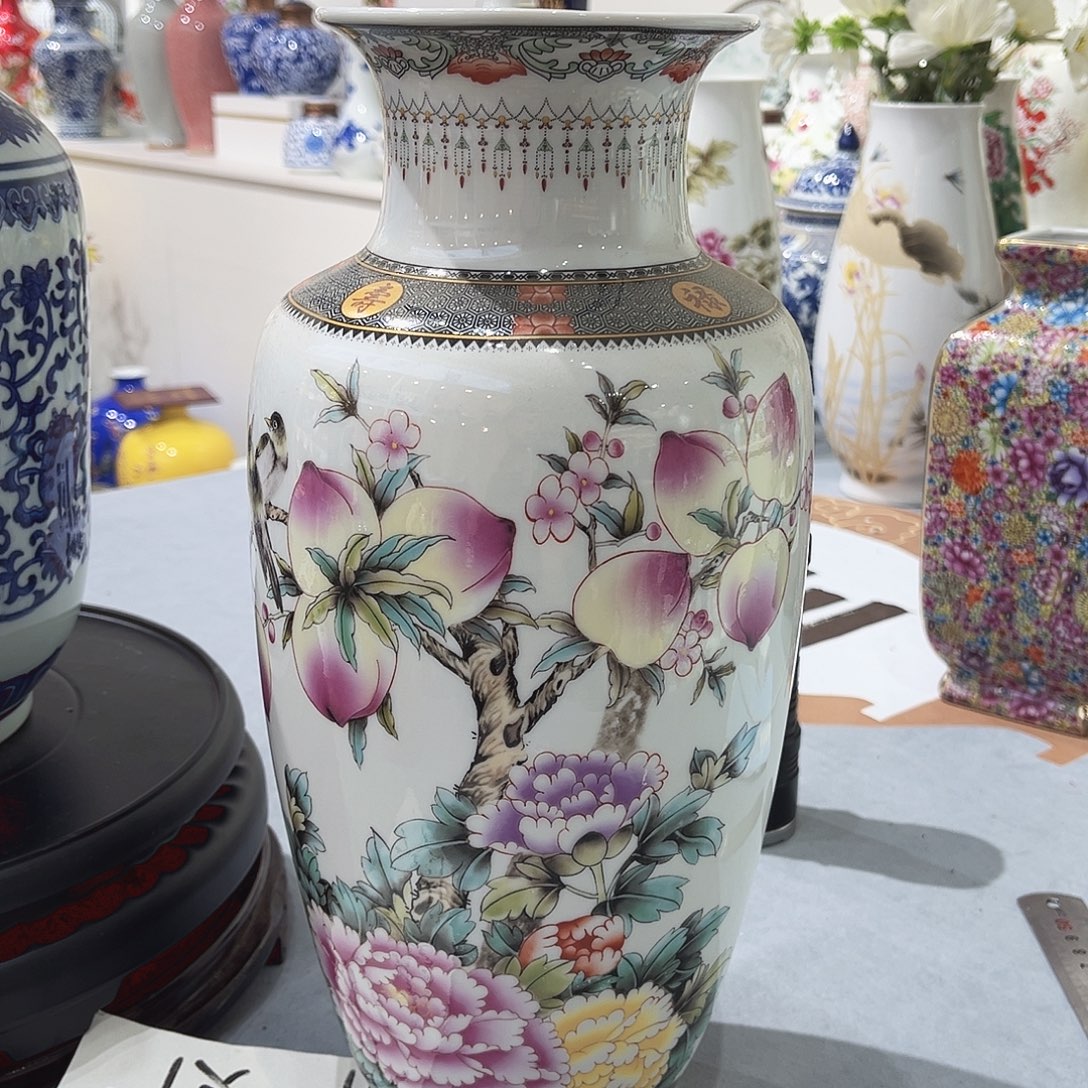 陶摆件35.5cm富贵长寿冬瓜瓶