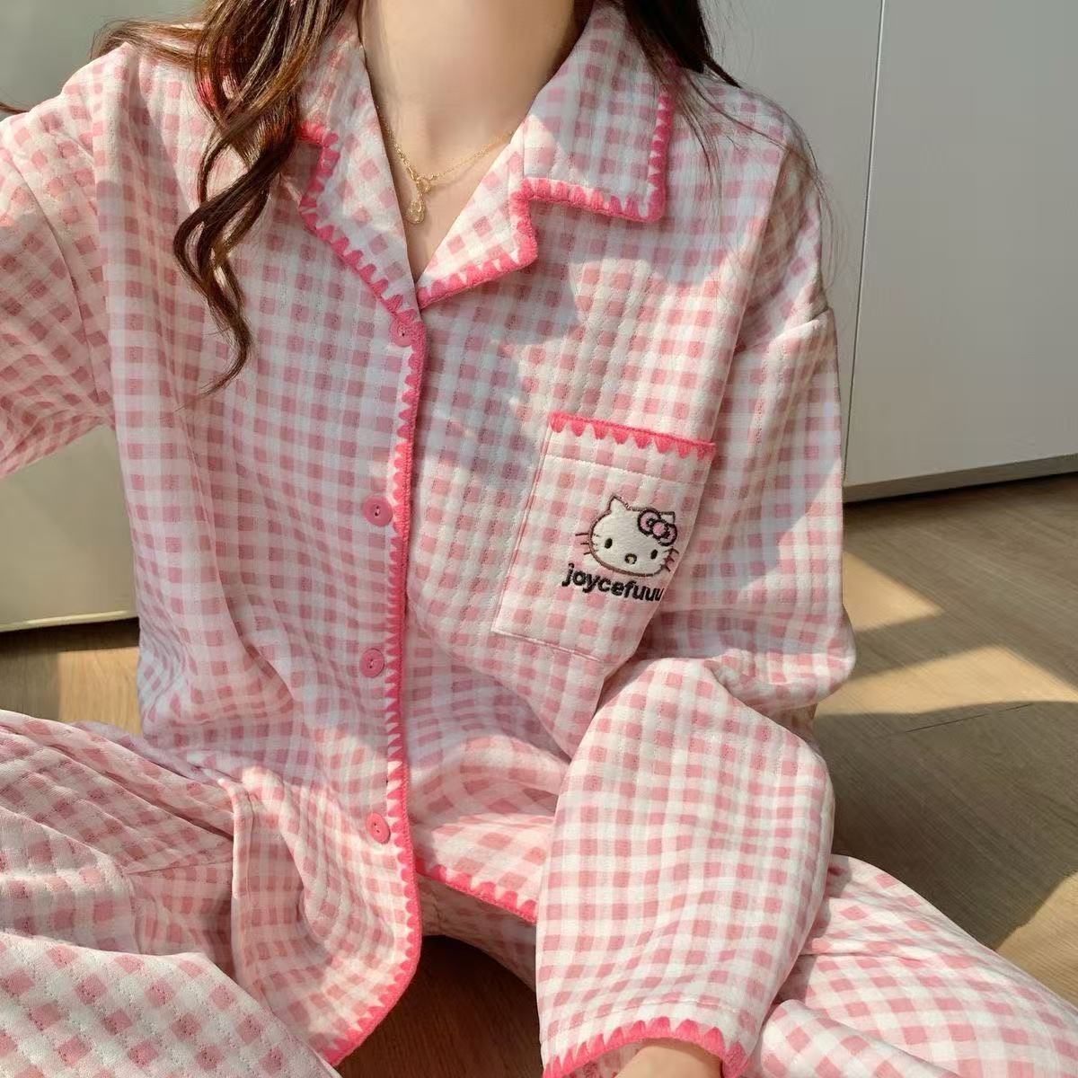 【粉格kt】冬季新款甜美长袖睡衣女可爱套装加厚保暖夹棉家居服