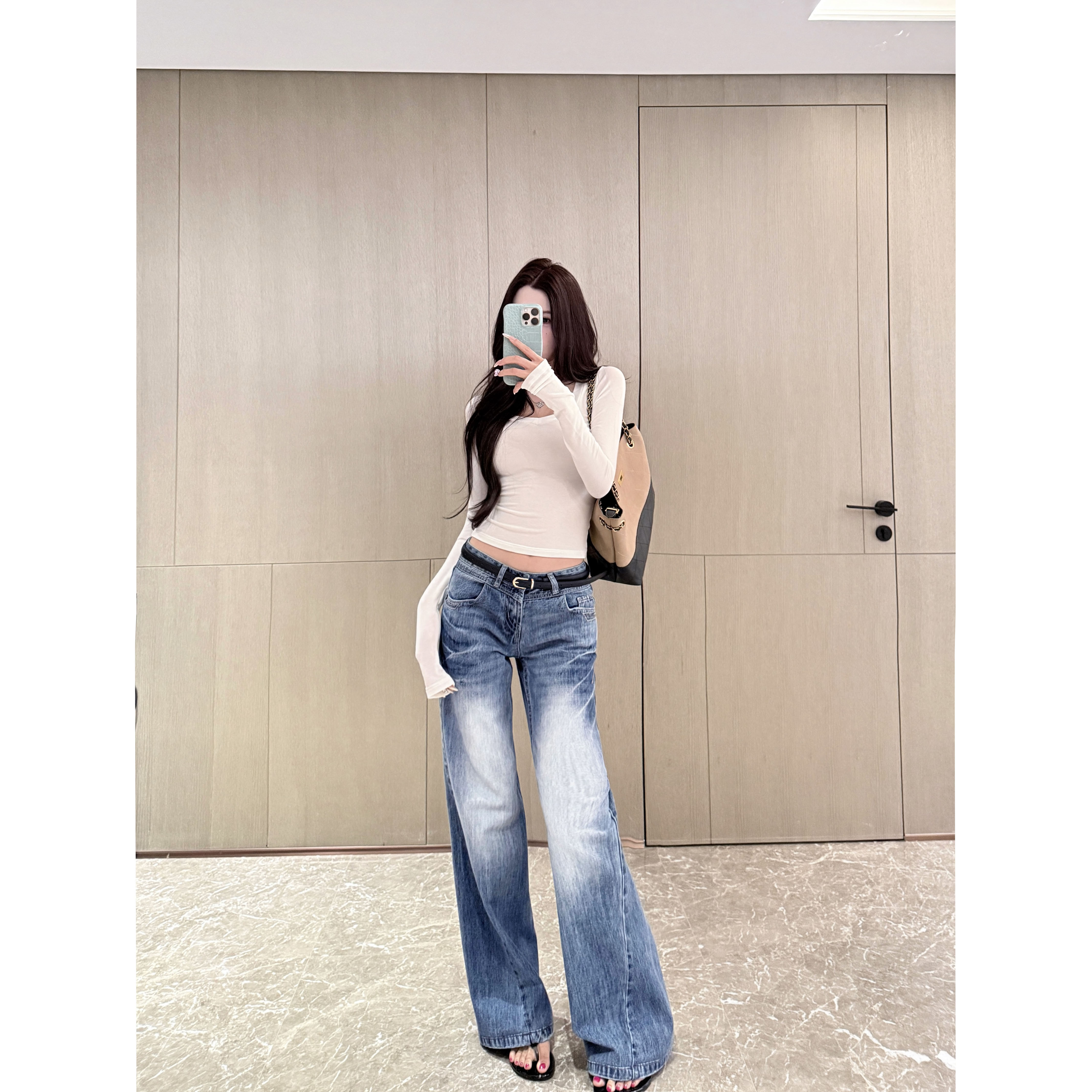 【小仙定制】“腿精养成”显瘦美式复古微喇裤百搭显瘦遮肉拖地牛仔裤