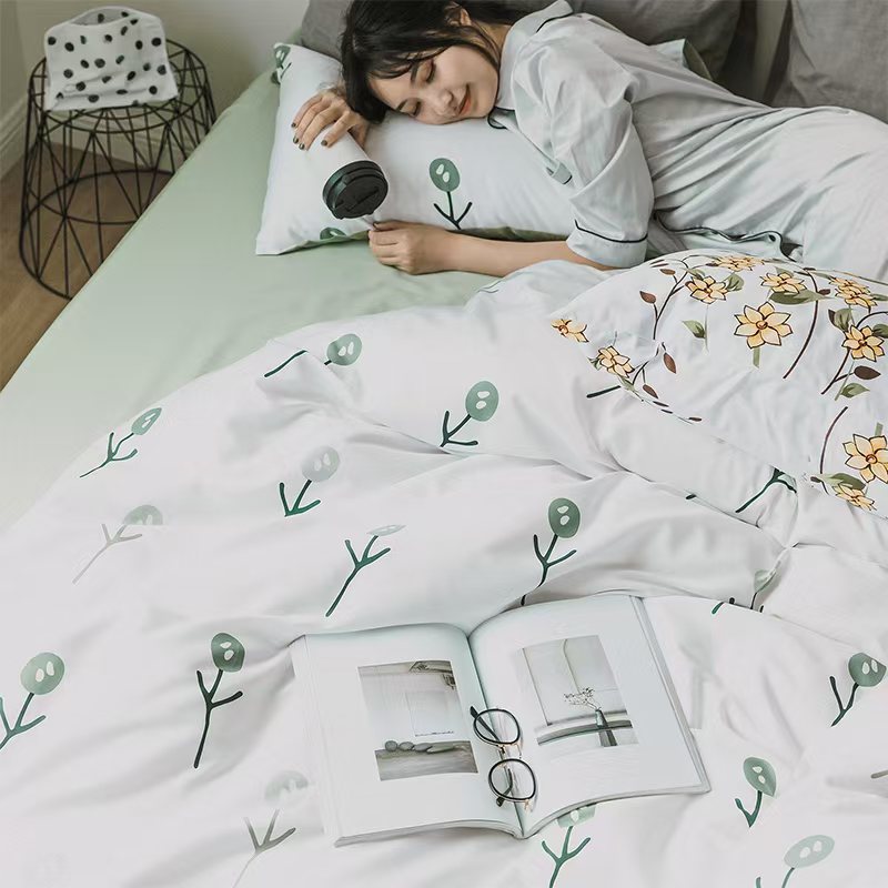 花朵朵四件套印花卧室简约长绒棉提花床品四件套小清新