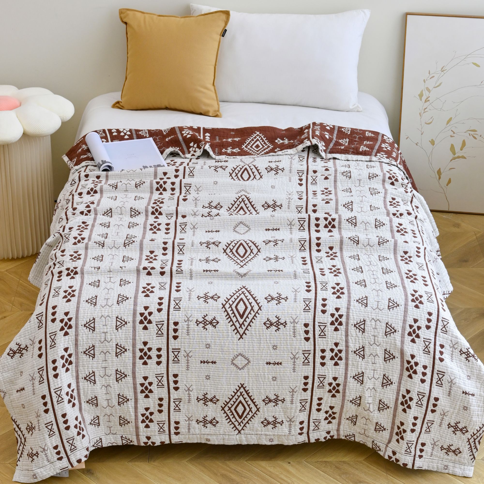 M【单人鱼骨】150*200cm高端轻奢精梳棉纱床盖亲肤透气可机洗