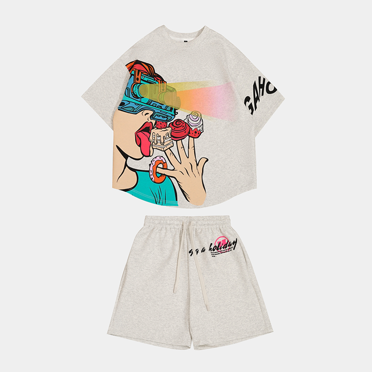 【上新】GGAHOLIDAY新款复古宽松运动短袖短裤潮流套装-152258/59
