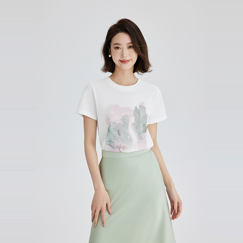OBEG欧碧倩轻中式山水印花T恤50502520