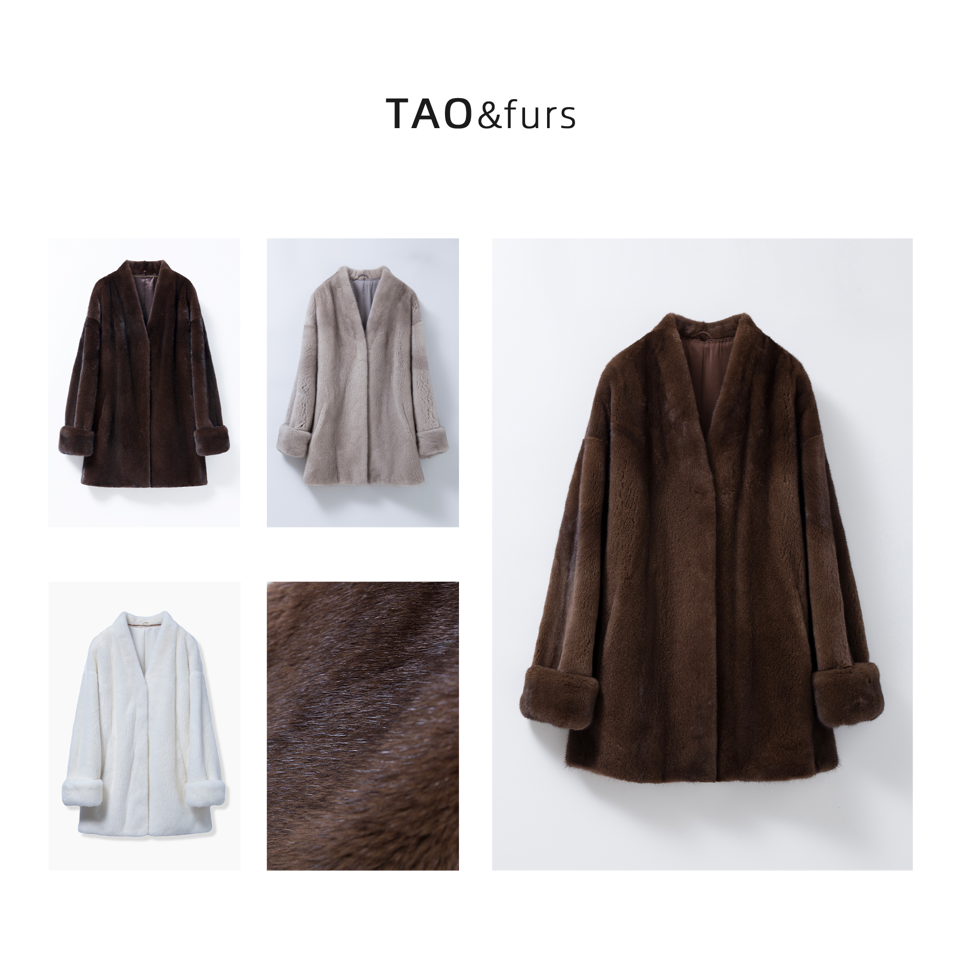 陶师傅 气质复古 紫标短二天鹅绒V领中长款水貂女时尚貂毛皮草