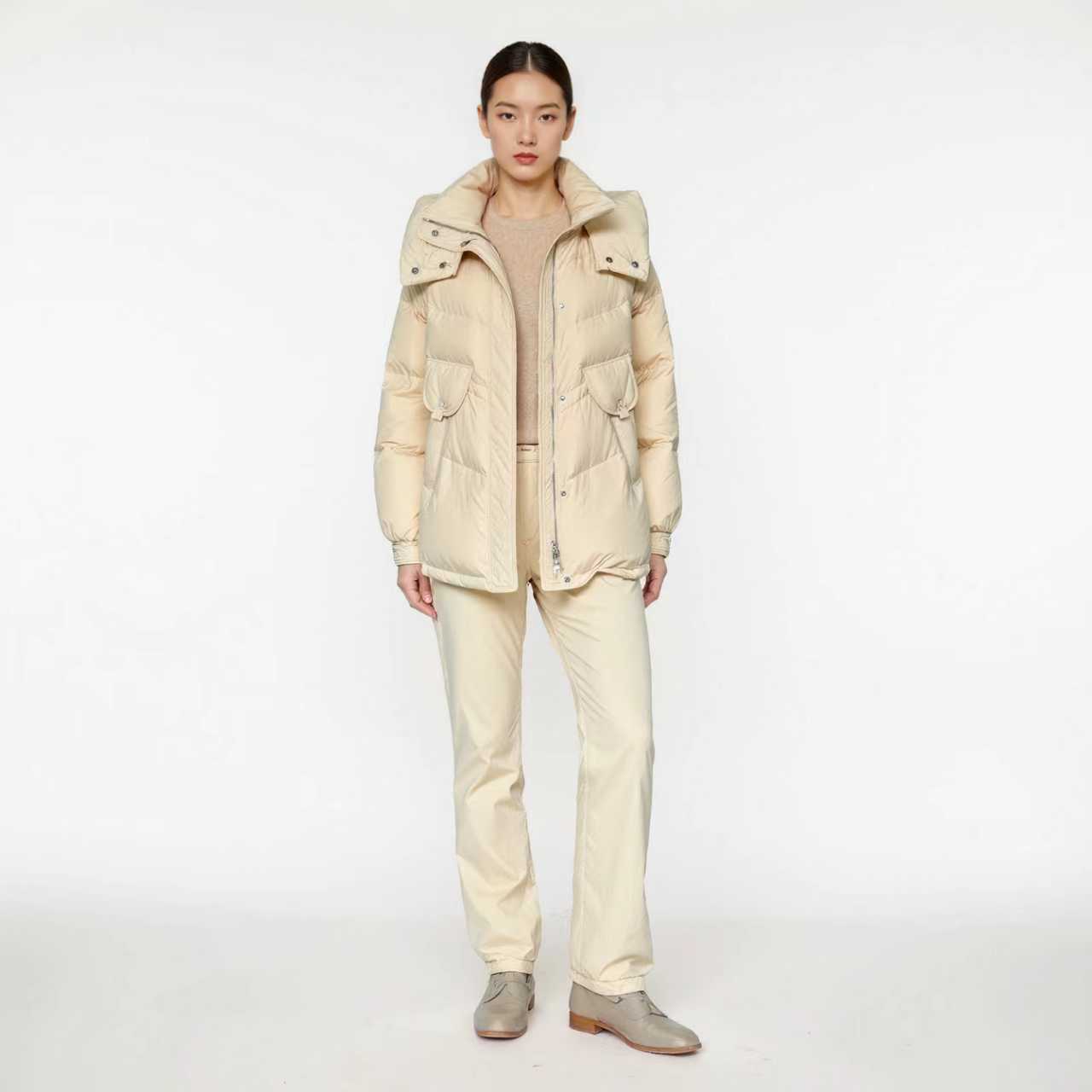 25冬季新款显瘦简约休闲时尚带帽文艺保暖中长款羽绒服