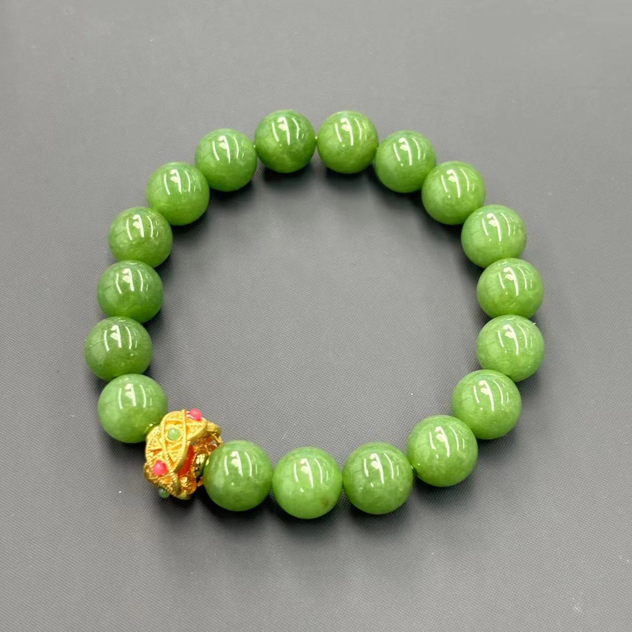 s1122-国风原创设计款金宝绿圆珠手串-赠礼盒