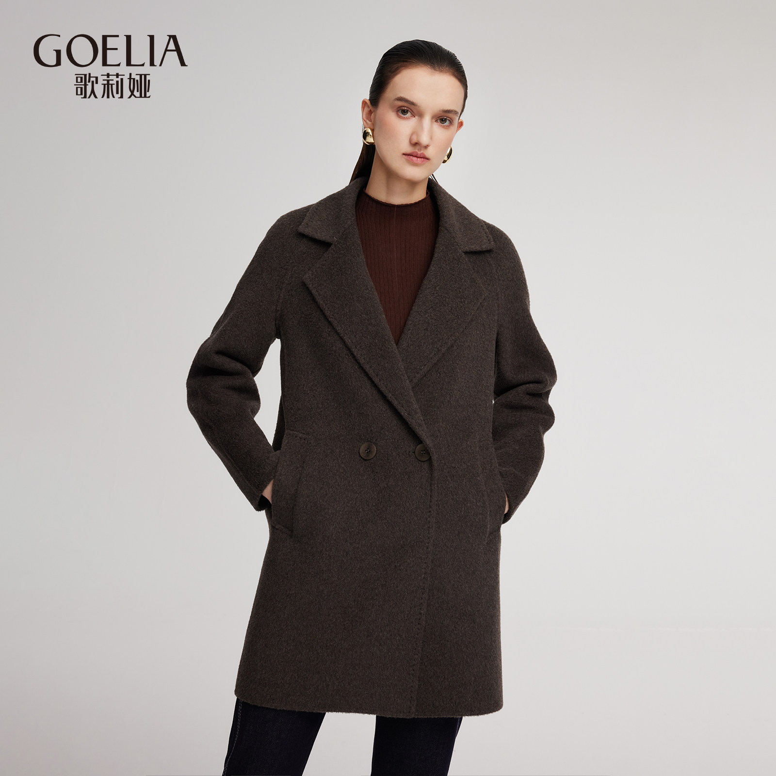 歌莉娅 冬季新品  拉毛毛呢外套大衣  1ENC6N570