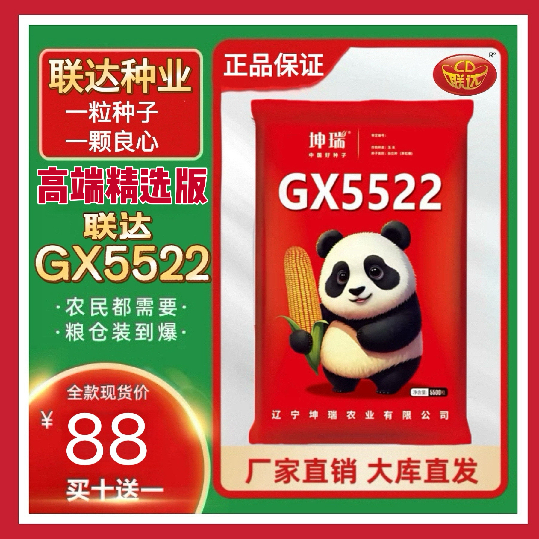 联达GX5522国审玉米种高产矮株大穗抗倒伏抗青枯耐旱耐涝不挑地块
