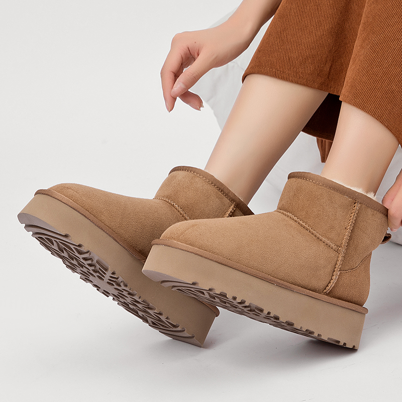 冬季保暖厚底3CM高跟时尚雪地靴INS风羊毛5854中筒雪地棉百搭女鞋