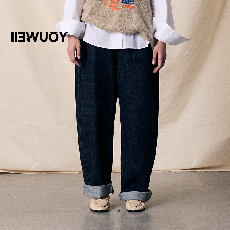 YOUWEI2025冬款新品赤耳丹宁翻边牛仔裤裤子阔腿裤Y5125406
