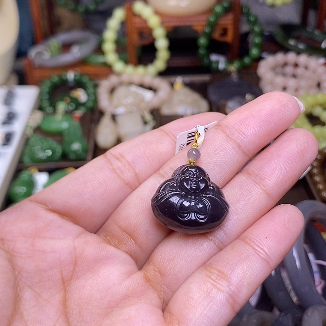 和田玉烟紫帝王紫金镶抱抱佛未镶嵌