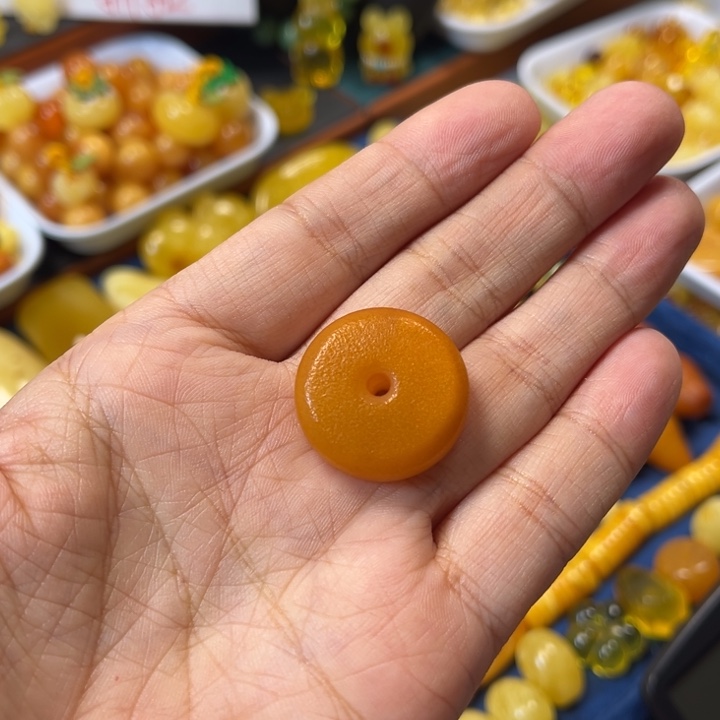 琥珀未镶嵌裸石卡24老蜡橘皮平安扣