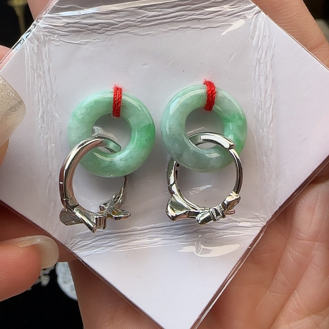 银S925镶嵌翡翠耳饰耳包款