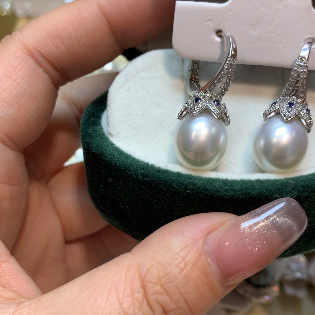 海水珍珠耳饰银S925镶嵌