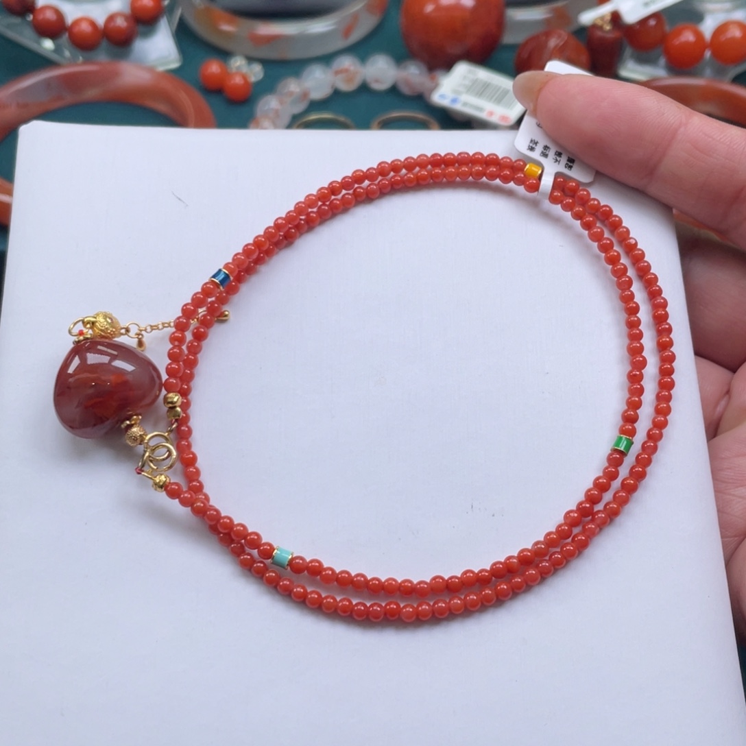 南红玛瑙银S925镶嵌川料南红dly项链2+mm