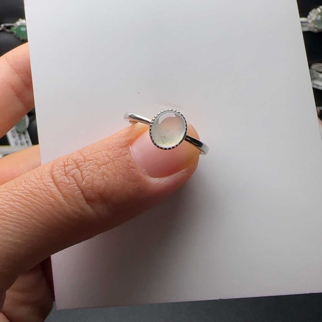 翡翠戒指银S925镶嵌天然缅甸A货翡翠