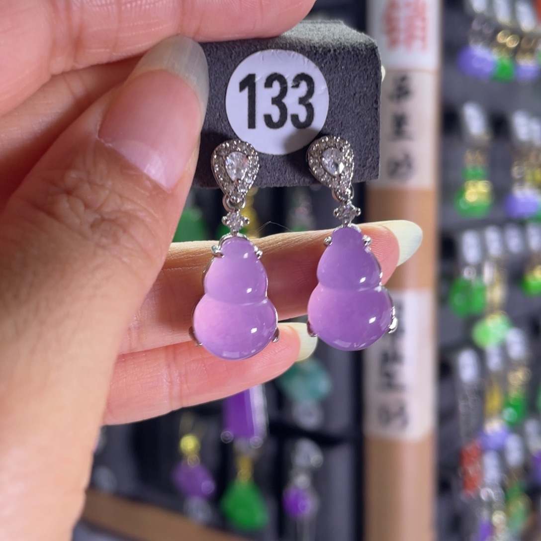 银S925镶嵌翡翠耳饰133