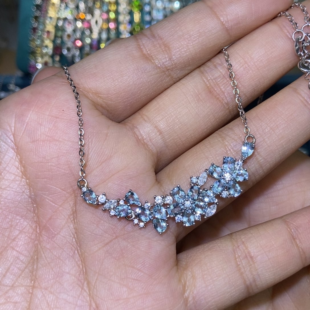 海蓝宝石颈饰银S925镶嵌