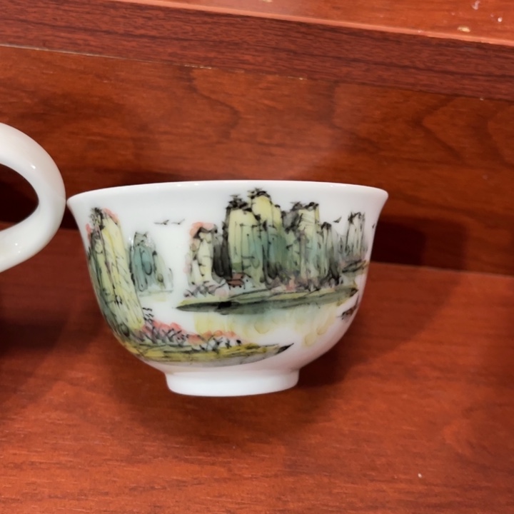 醴陵高温瓷手绘山水主人杯80毫升