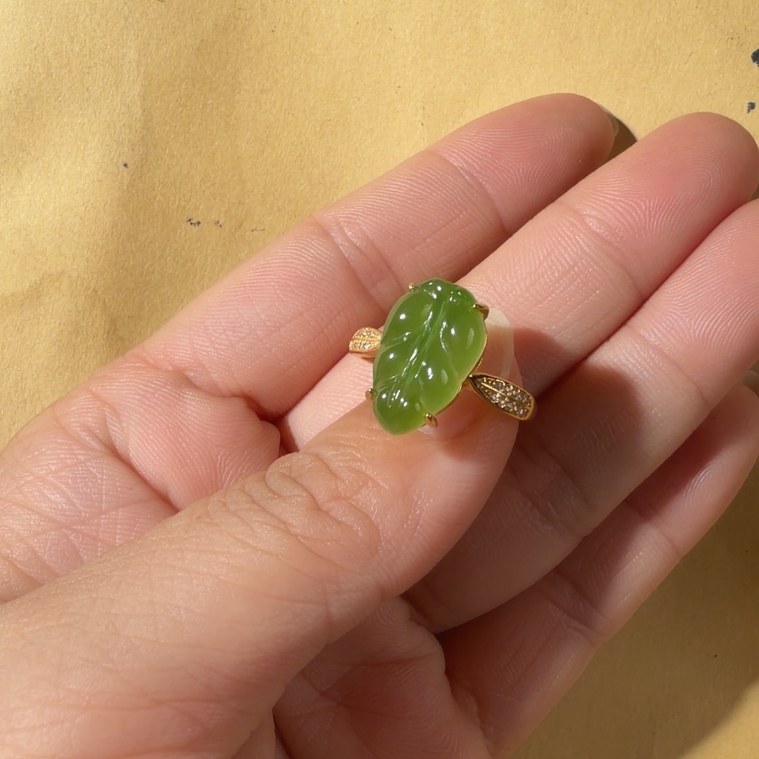 和田玉（碧玉）银S925镀金镶嵌戒指