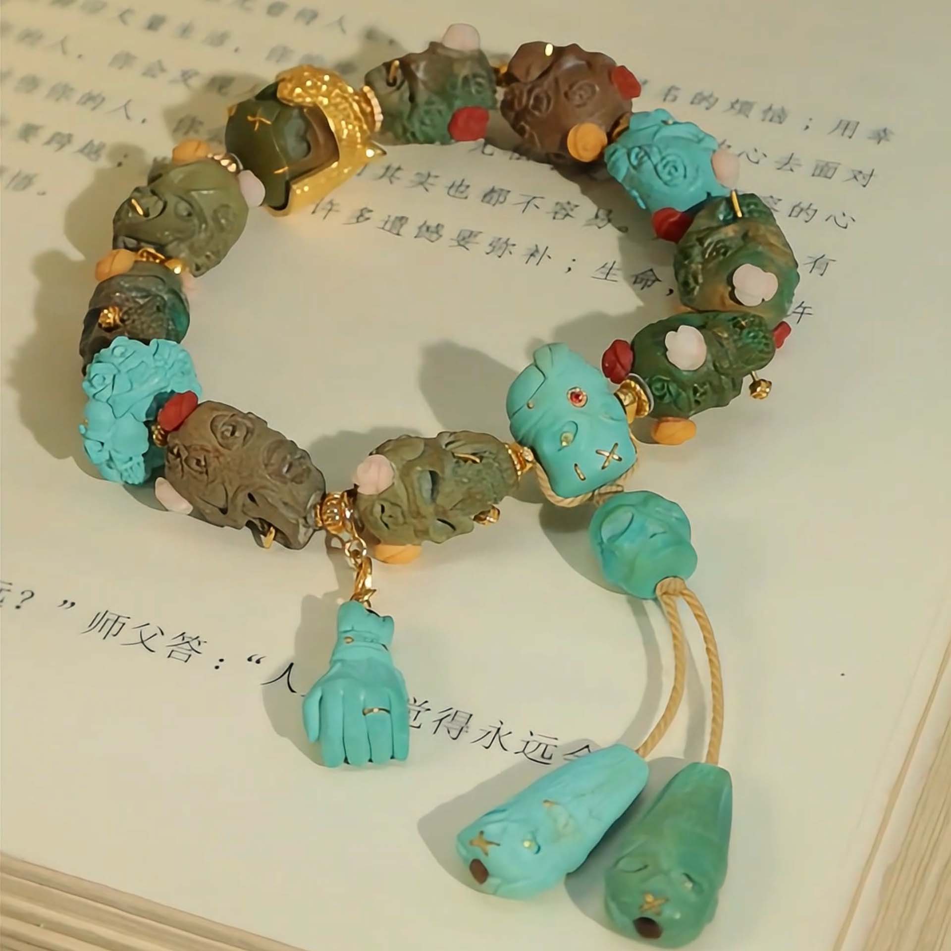 霖泽|绿松石骷髅头阿呆18K金手链复古国风LZ2025090703