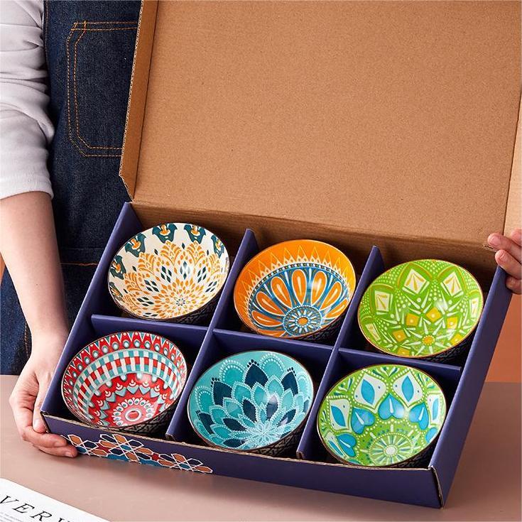 家用宫廷陶瓷碗六个装（颜色随机）