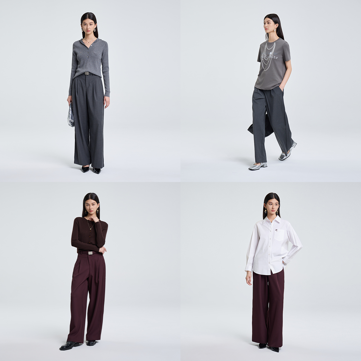 2026春ETC新款休闲时尚裤女1B812直筒纯色简约高腰春秋季女士长裤