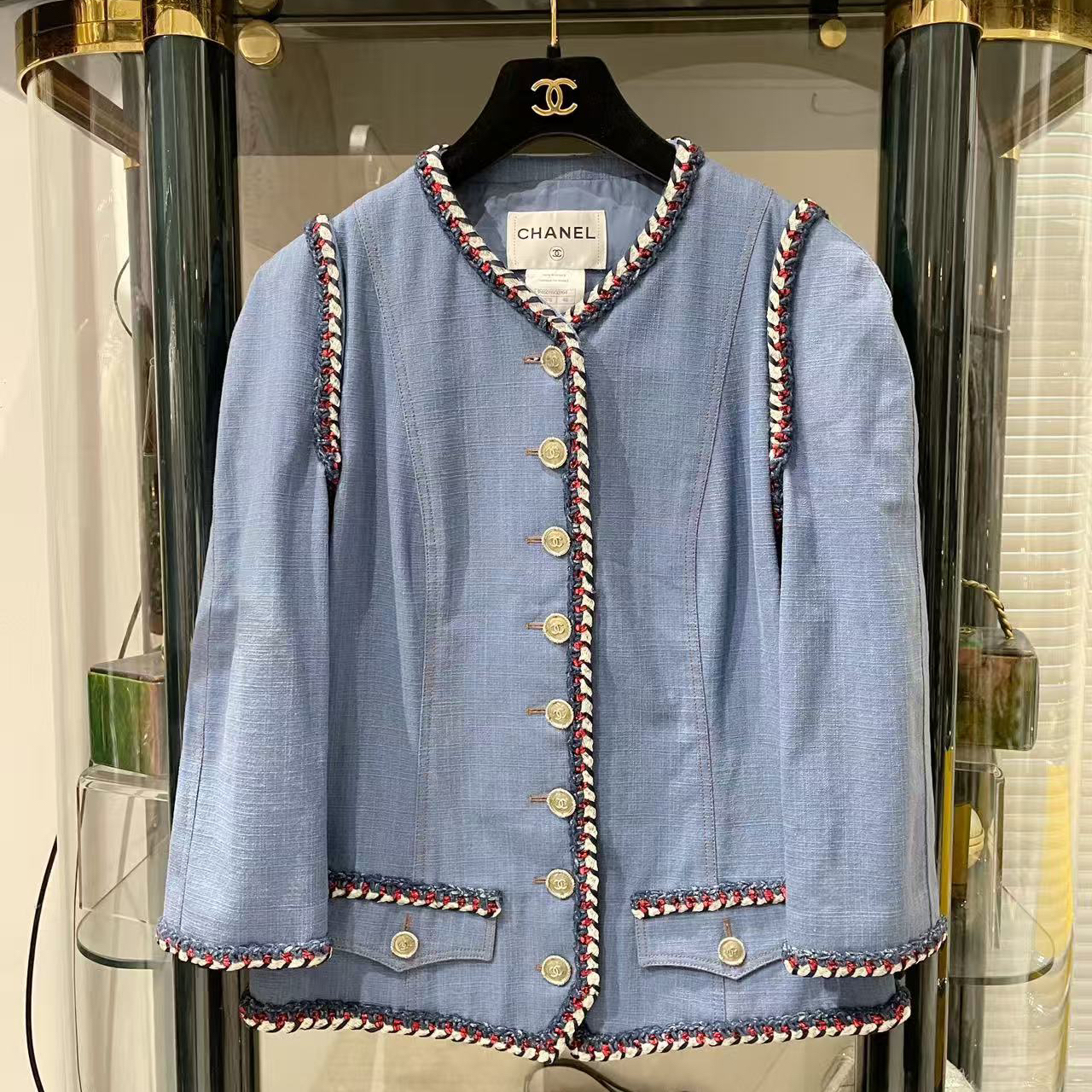 95新 Chanel/香奈儿 13c凡尔赛宫系列蓝色圆领两口袋外套40码