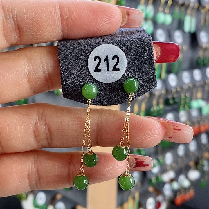 和田玉耳饰18K金镶嵌