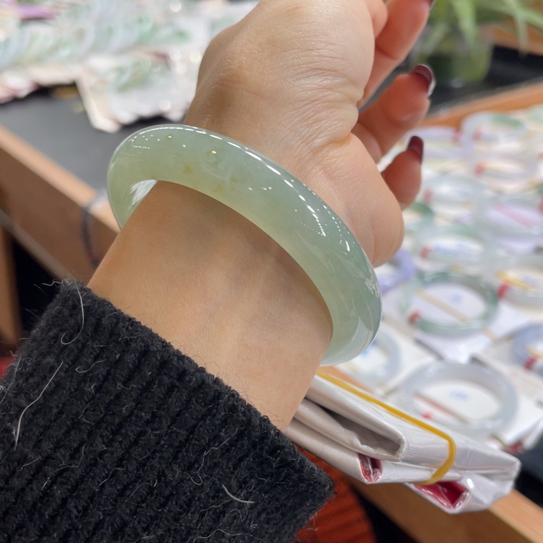 翡翠手镯未镶嵌52-53晴水洒金