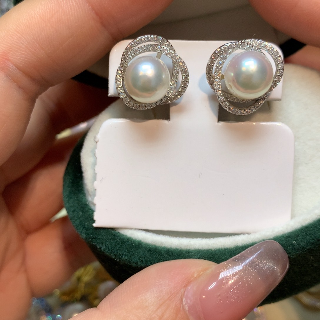 海水珍珠耳饰银S925镶嵌
