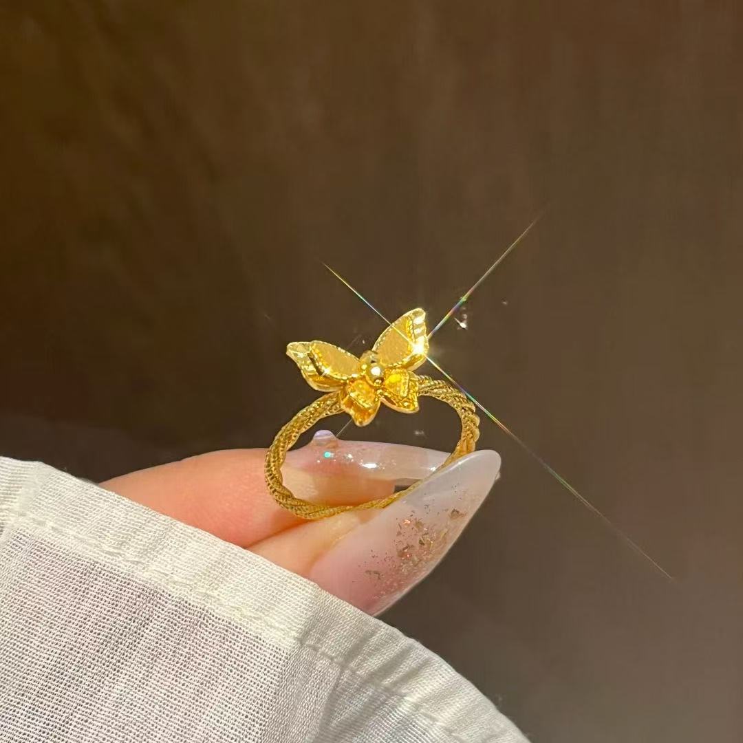 【泓金链】新中式花蝶戒指女高级感时尚百搭设计感