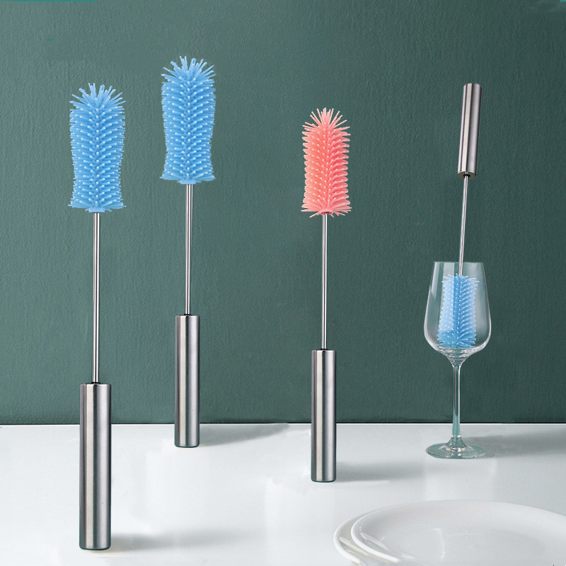 半自动洗杯刷不锈钢按压旋转多功能刷子硅胶清洁刷清洁去污清洗刷