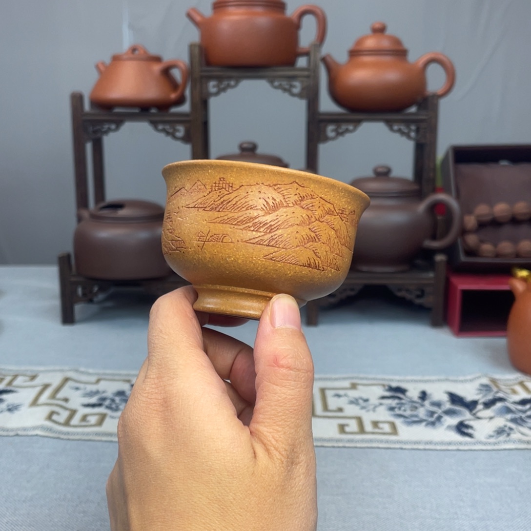 紫砂茶杯梨皮黄段 宁静 杯